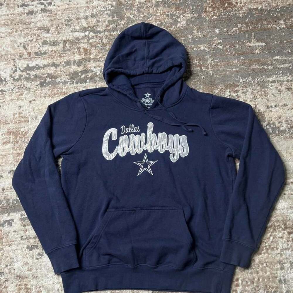 Dallas Cowboys Authentic Women's Navy Silver Glitter Logo Hoodie